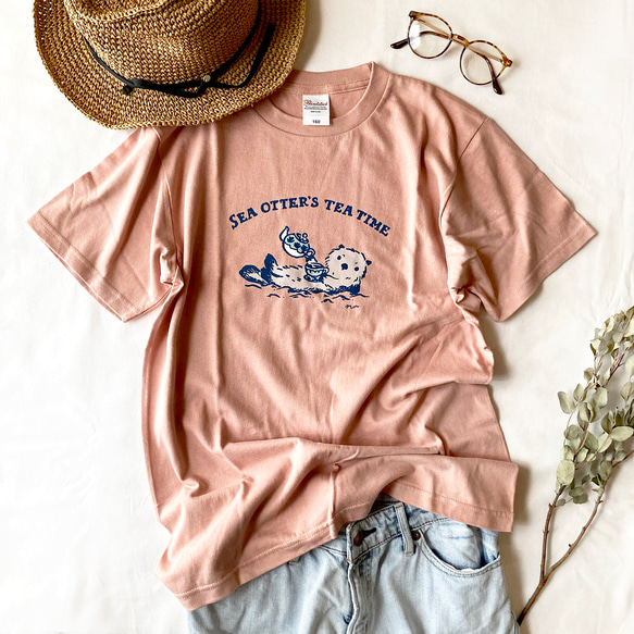 【６月初旬発送】Otter's Tea Time Tシャツ（ピンク）｜ラッコ〔動物シリーズ〕 4枚目の画像