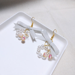 さくらんぼとパールとリボンのピアス ピアス（フック・チェーン） くれ