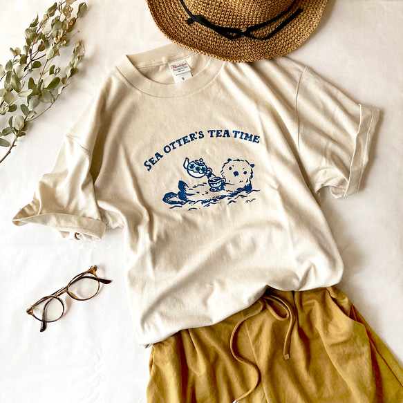 【８月下旬発送】Otter's Tea Time Tシャツ（ミルクティ）｜ラッコ〔動物シリーズ〕 5枚目の画像