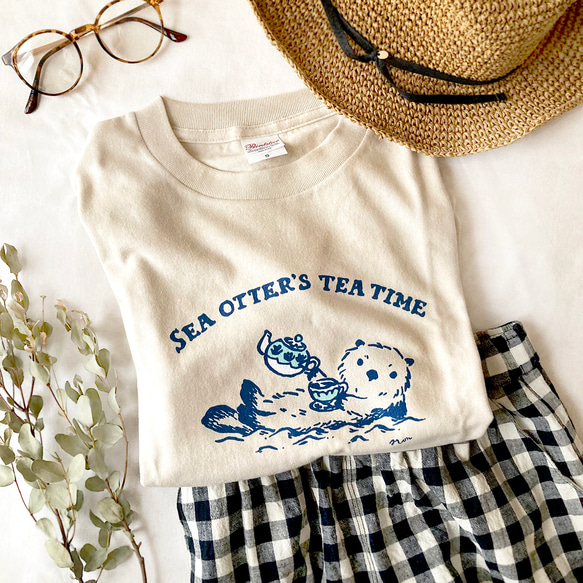 【５月中旬発送】Otter's Tea Time Tシャツ（ミルクティ）｜ラッコ〔動物シリーズ〕 4枚目の画像