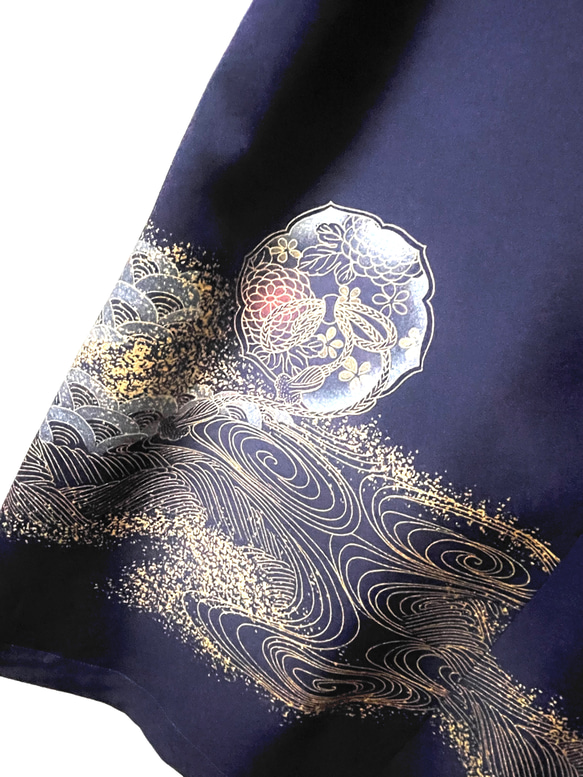 送料無料 着物 リメイク 金彩 青海波 正絹 シルク ロングドレス ハンドメイド 5枚目の画像
