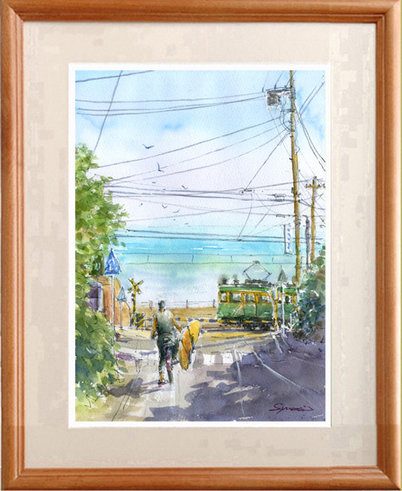 注文制作します 水彩画原画 あじさいと江ノ電 ＃510 | iichi