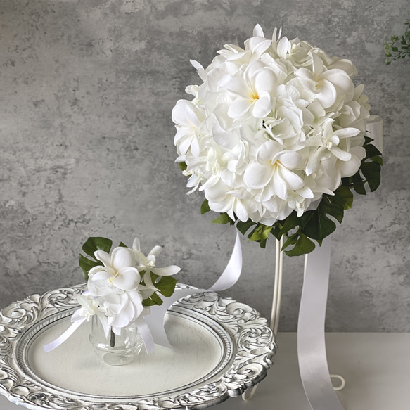 再販 ✳︎ウエディングブーケ ＆ ブートニア✳︎ 『プルメリア