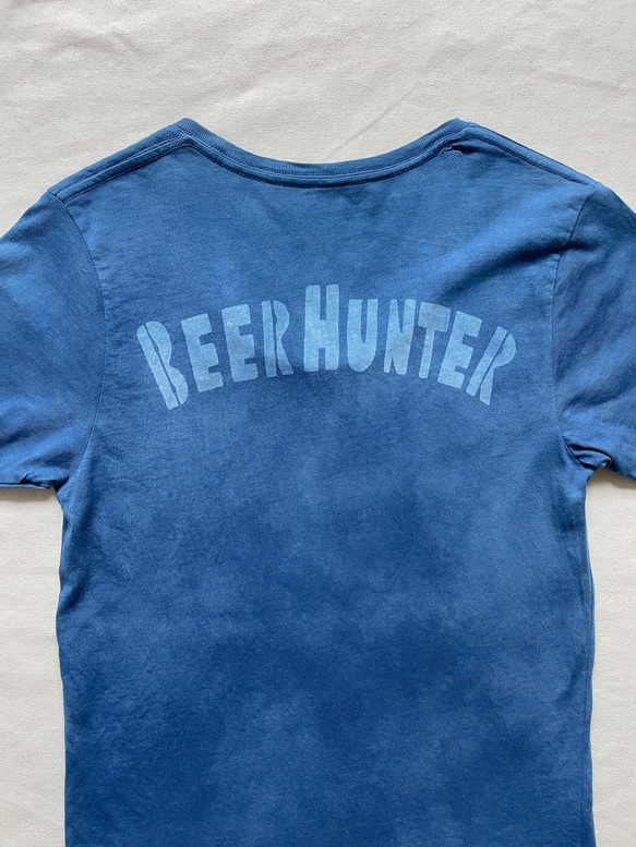 送料無料 藍染Tシャツ BEER HUNTER ビール好きに!  オーガニックコットン使用 鹿 Deer 4枚目の画像