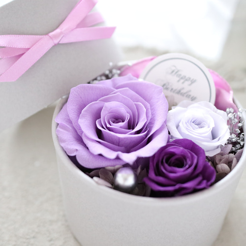 選べるメッセージ｜ラベンダーカラーのプチフラワーボックス