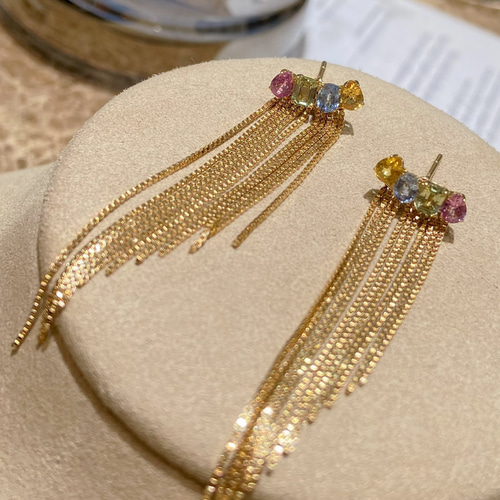 ファンシーカラーサファイア2wayピアスk18 ピアス（スタッド・一粒  