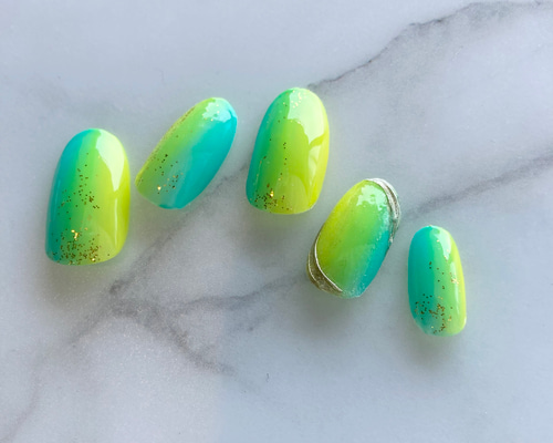 きのこんページ　ブルー　グリーン　グラデーション　ネイルチップ　3点セット 49a8171d8b3719858d6808ee812bcc