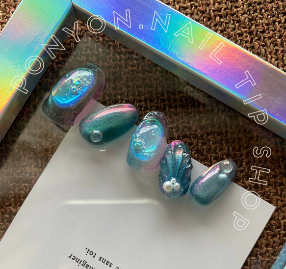 ネイルチップ オーダー 青 水色 桜 マグネット うるうる 春 ネイル