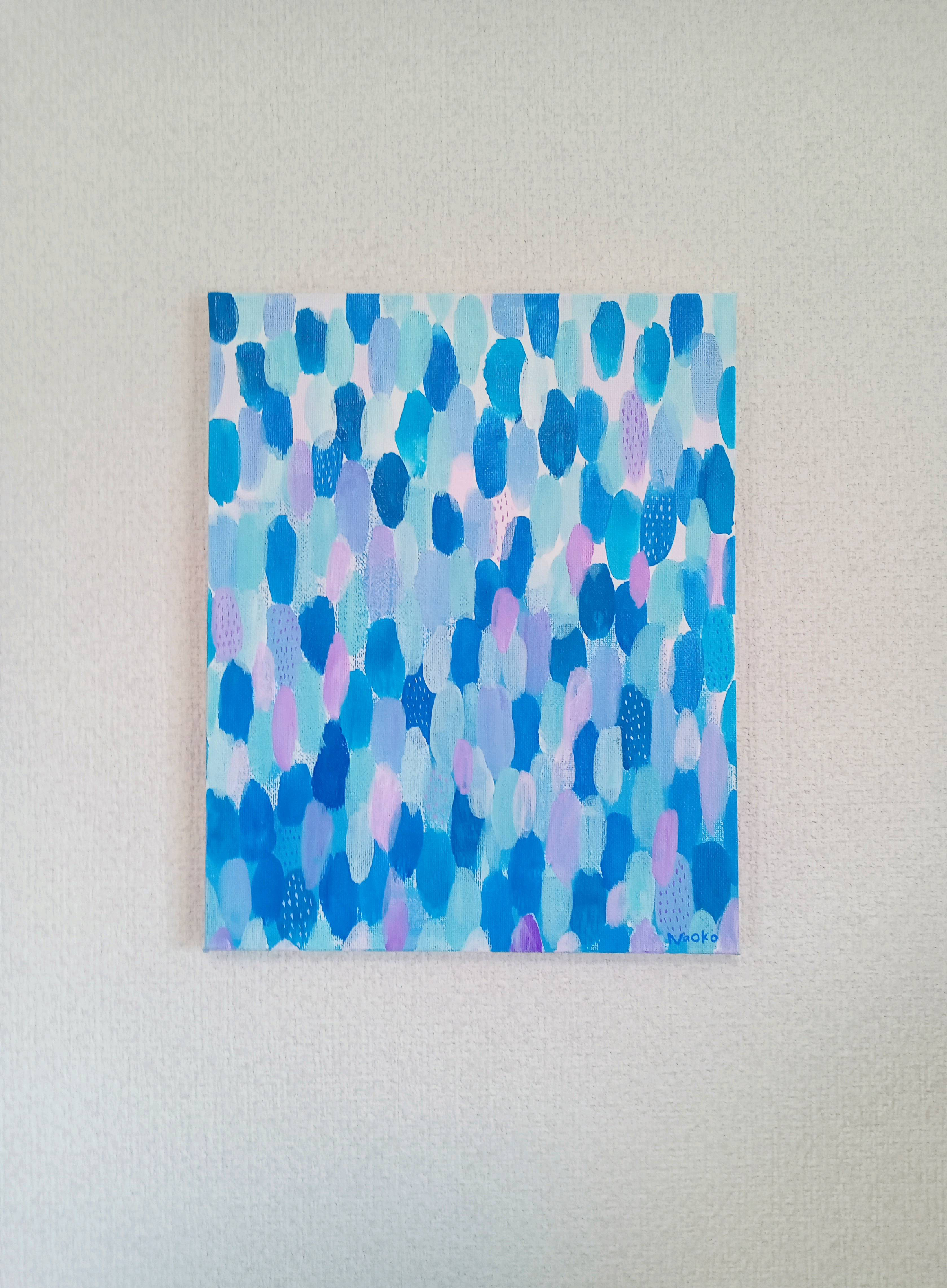 雨』紫陽花色 アクリル絵画 原画 サイズ約27㎝×22㎝ アート