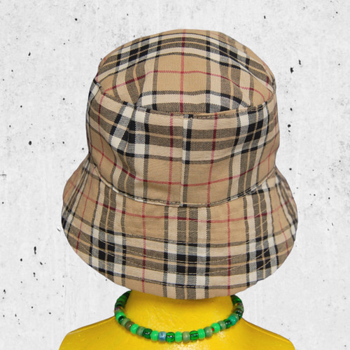 SSDタータンチェック バケットハット:ベージュ ハット Hand Made :SSD