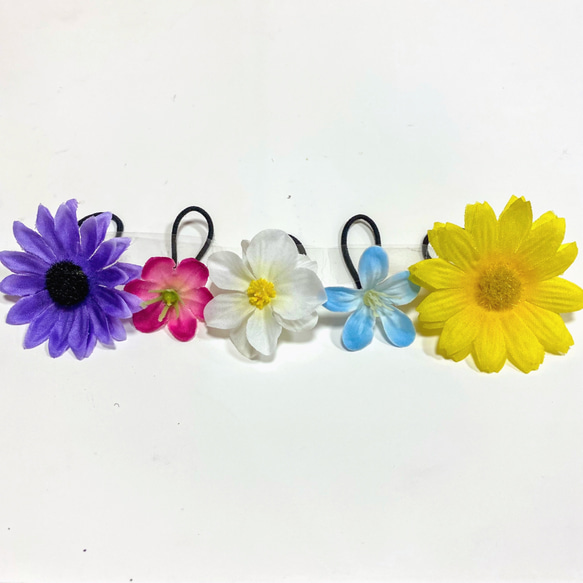 ラプンツェル お花のヘアゴム 5個セット①｜ラプンツェル 髪飾り 子供｜ヘアアクセサリー 2枚目の画像