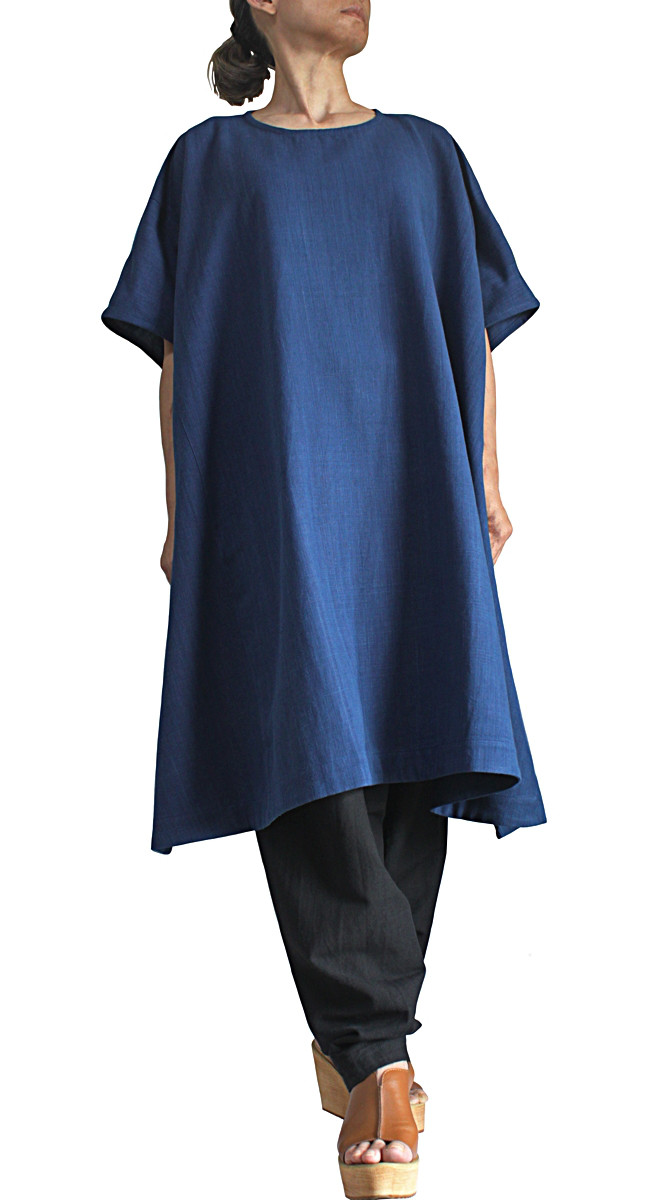 ジョムトン手織り綿のゆったりチュニックドレス（DFS-074-03）