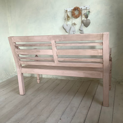 【受注制作】ガーデンベンチ・フレンチカントリー・ピンク・ガーデニング・ガーデン・木製ベンチ・フレンチシャビー 15枚目の画像