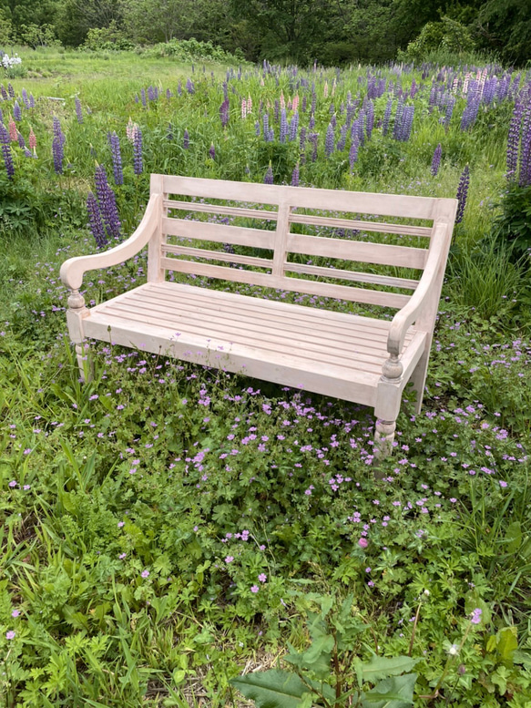 【受注制作】ガーデンベンチ・フレンチカントリー・ピンク・ガーデニング・ガーデン・木製ベンチ・フレンチシャビー 9枚目の画像