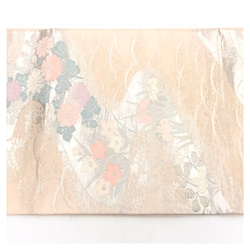 美品　夏物　正絹　淡いピンク　銀彩　花模様　袋　二重太鼓　作り帯　二部式　 5枚目の画像