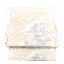 美品　夏物　正絹　淡いピンク　銀彩　花模様　袋　二重太鼓　作り帯　二部式　 4枚目の画像