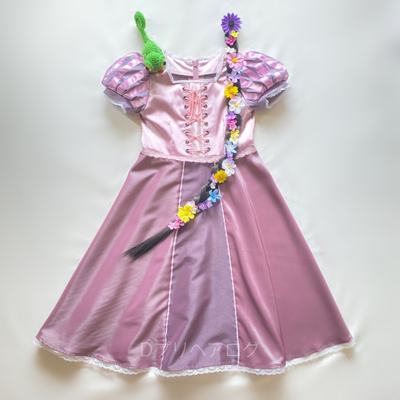 【2way ラプンツェルのお花いっぱいウィッグ】幼児〜低学年用｜ヘアアクセサリー｜つけ毛｜髪飾り 2枚目の画像