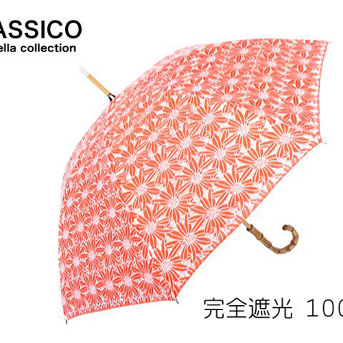 CLASSICO 完全遮光 100% 日傘 フラワー 刺繍 二重張り オレンジ