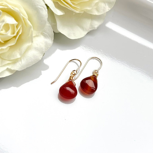 ミニサイズ 天然石ピアス サードオニキス 14kgf pierced earrings  