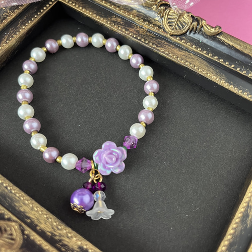 送料無料】大人可愛い♡バラのブレスレット(紫) 腕輪/長さ調整可