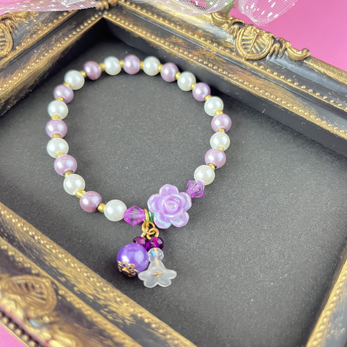 送料無料】大人可愛い♡バラのブレスレット(紫) 腕輪/長さ調整可