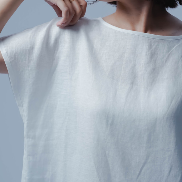 [wafu] 親膚的亞麻上衣！敏感肌膚法式袖T卹/白色 t055a-white 第15張的照片