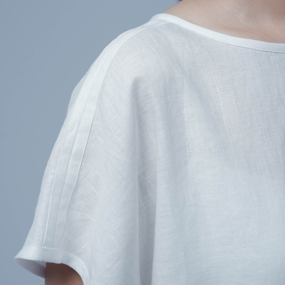 [wafu] 親膚的亞麻上衣！敏感肌膚法式袖T卹/白色 t055a-white 第17張的照片