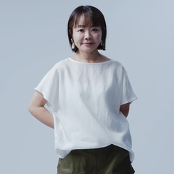 [wafu] 親膚的亞麻上衣！敏感肌膚法式袖T卹/白色 t055a-white 第8張的照片