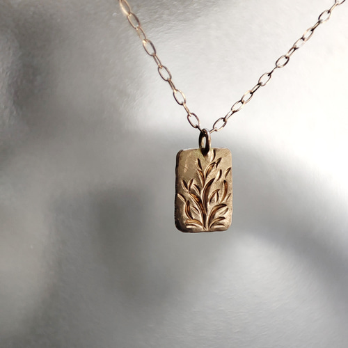 ネックレス用K18ゴールドエンボススクエアリーフペンダント8y