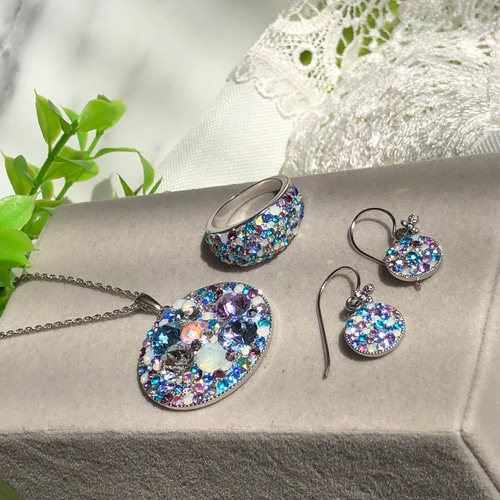 【美品】SWAROVSKI スワロフスキー ネックレス ビジュー ブルー系