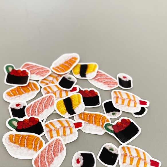 刺繍風シール・お寿司7種（耐水性・光沢あり） 2枚目の画像