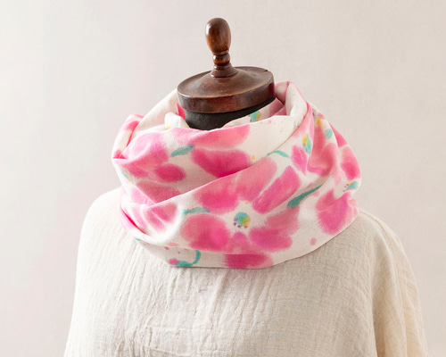 伊勢木綿の手描き染めストール / ポピー・ピンク ストール 染め屋