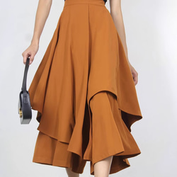 大人気.オレンジフリルスカート.ふんわり涼しげ.ハイウエストロング