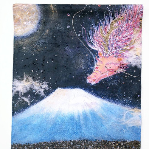 沸騰ブラドン 龍の絵 龍のタオル 龍のイラスト 白龍&満月と富士山と龍 龍神 竜 絵画