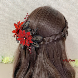 結婚式成人式卒業式水引髪飾り・クレマチス・赤黒 5枚目の画像