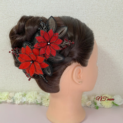 結婚式成人式卒業式水引髪飾り・クレマチス・赤黒 7枚目の画像