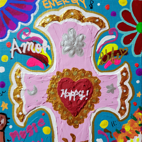 売約済み】CROSS(BLUE) メキシコ イラスト 絵画 現代アート