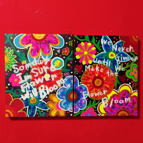 作品整理の為SALE＊】Message Flowers1.2 カラフル 現代アート