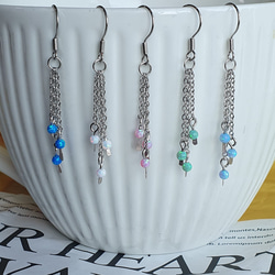 ピアスフック・チェーン  オパール　ピアス Opal beads chain Earrings 4枚目の画像