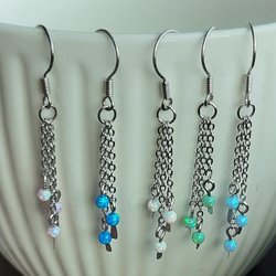 ピアスフック・チェーン  オパール　ピアス Opal beads chain Earrings 5枚目の画像