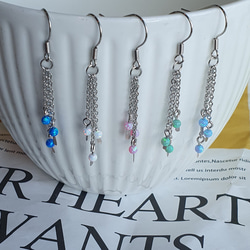 ピアスフック・チェーン  オパール　ピアス Opal beads chain Earrings 6枚目の画像