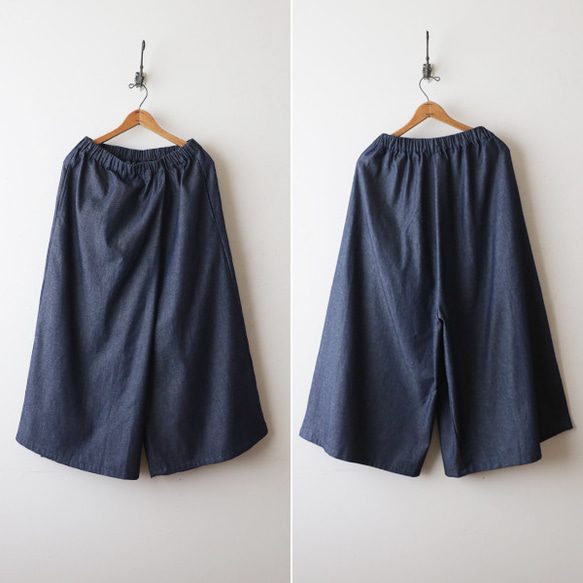 ⁂初夏ＳＡＬＥ　９０ｃｍ　巻きスカートに見えるフラップ ラップ パンツ　幅広ワイド甘織デニム　ナローH38 12枚目の画像
