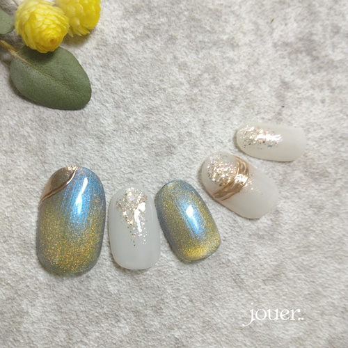 62】幻想的なマグネットネイルと煌めくラメ 大人可愛い 夏ネイル  