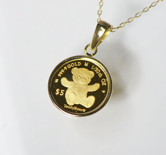 純金金貨 コイン 1/30オンス ペンダントトップ K18 テディベア YK-AR088 2枚目の画像