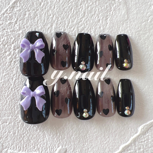シアーハート/ハートネイル/リボンネイル/ガーリーネイル/韓国