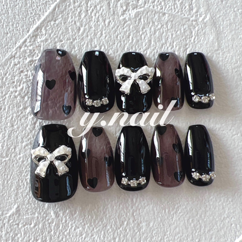 design7】韓国 ブラッククラウンネイルチップ ネイルチップ（つけ爪  