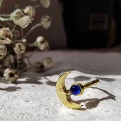 【太陽と月シリーズ】cobalt blue×brass gold　フェイスムーン　とろけるシーグラスリング 1枚目の画像