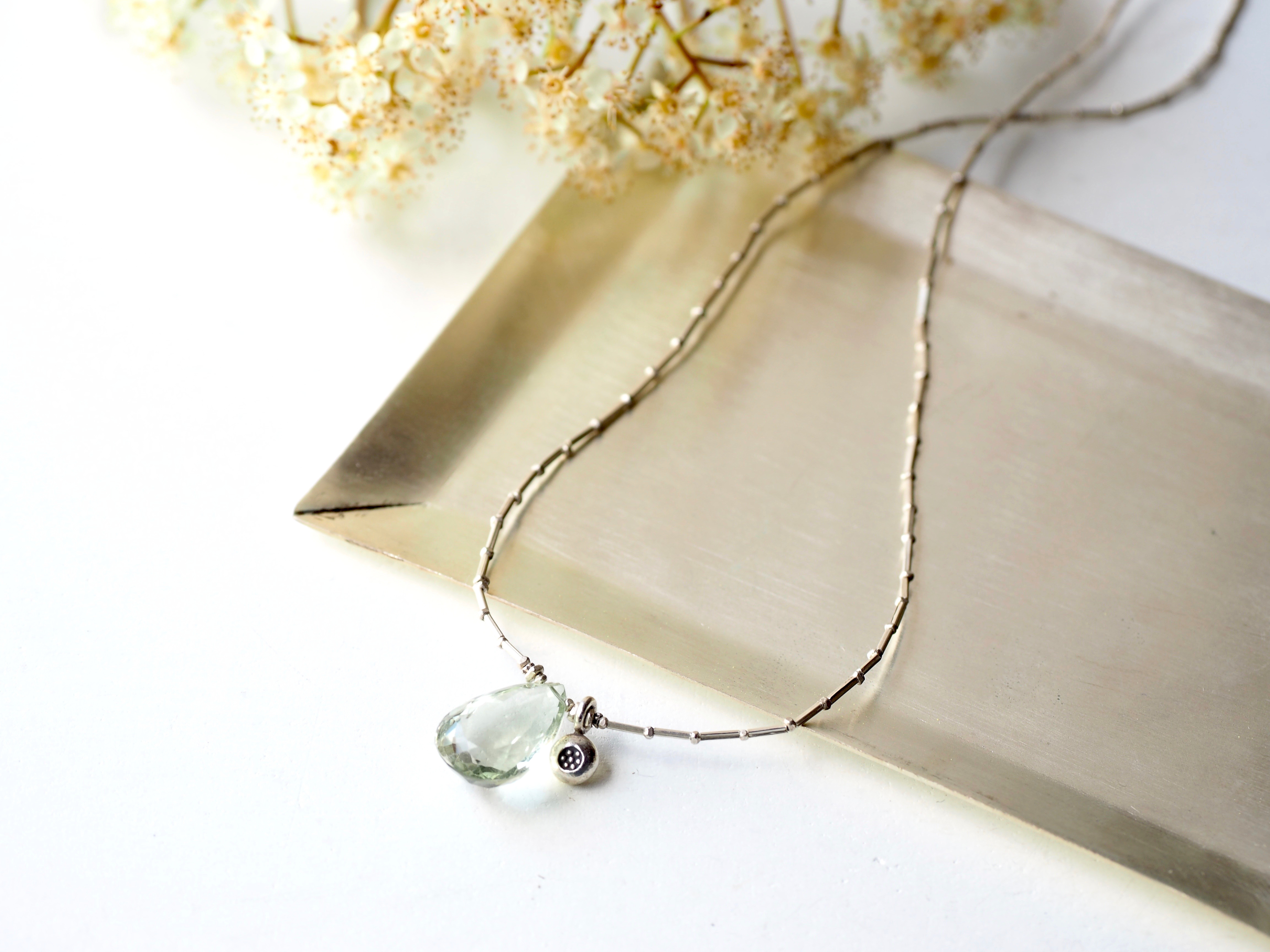 -Green amethyst- silver pendant