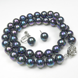 【新品未使用】黒真珠　本真珠　大珠ブラックパールネックレス&イヤリングセット aurora 高級12mm花珠南洋黒蝶オーロラ本貝パールネックレス タヒチ黒蝶