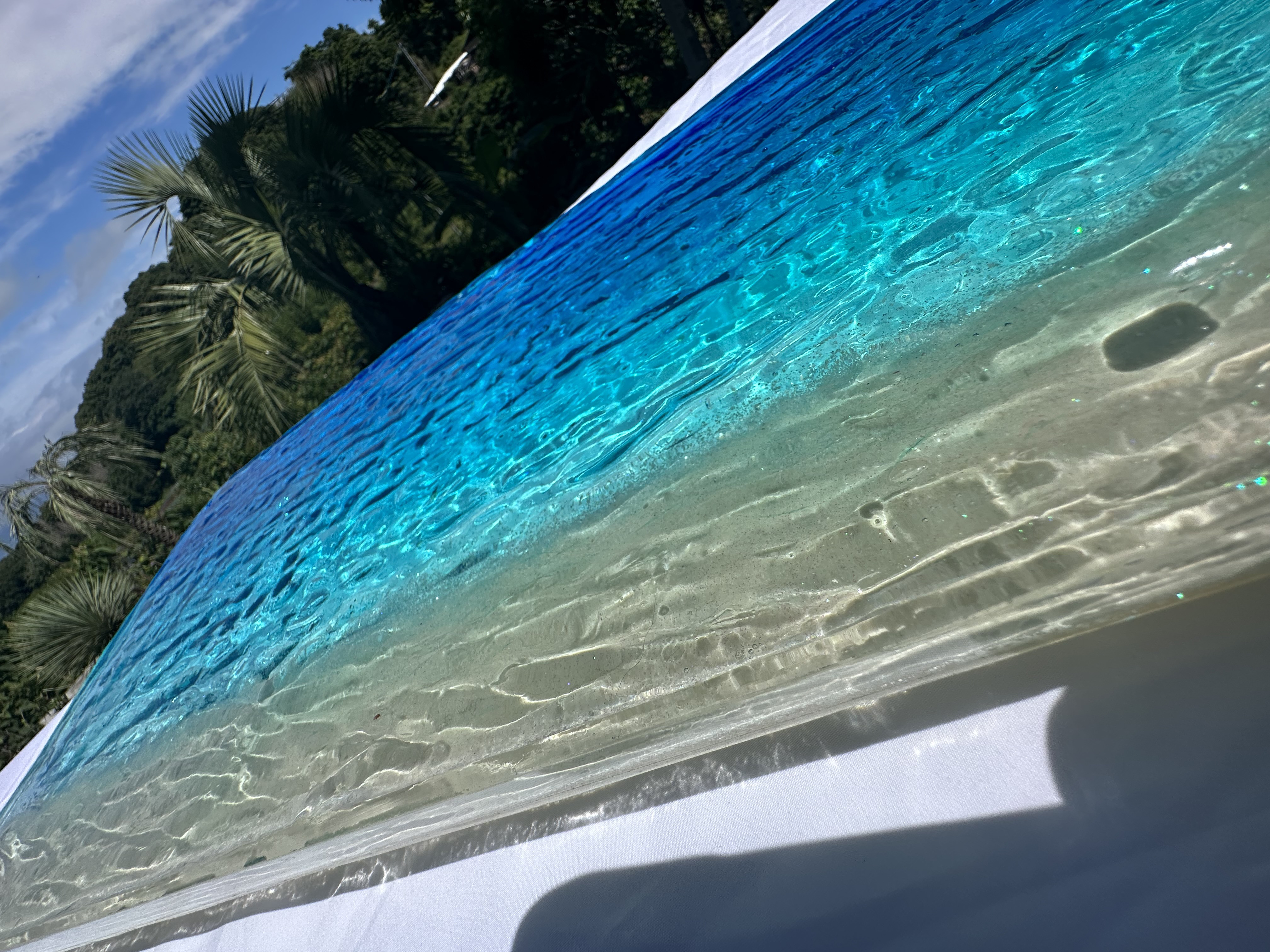 ロングインテリアボード　エメラルドブルーのピーチ　75×25